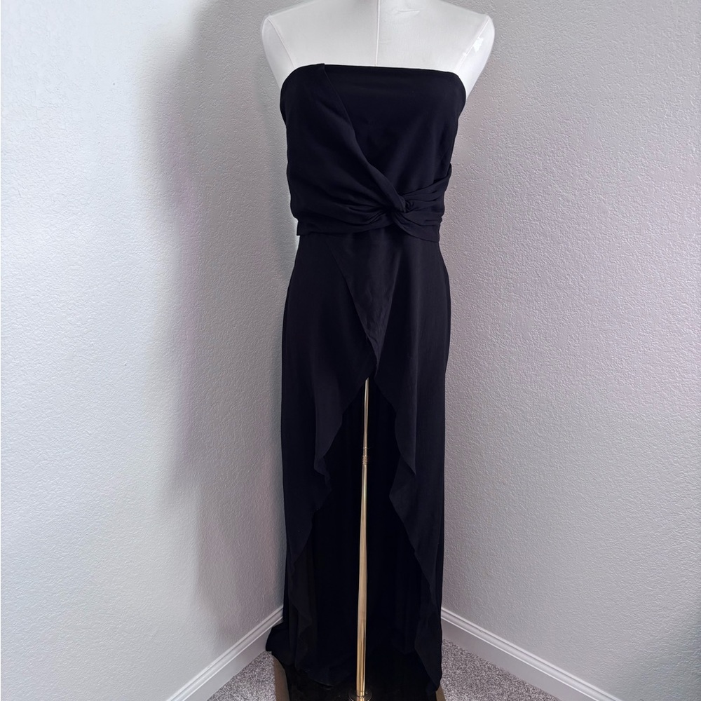 Free People  Black Draped Knot-Front High-Low Maxi Top Sz M NWT